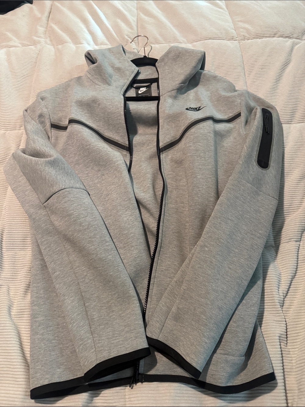 Nike Light Gray Hooded Full-Zip Jacket with Black Trim